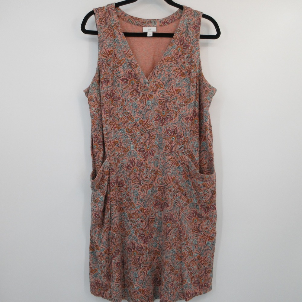 J. Jill Womens Large Coral Paisley Floral Sleeveless V-Neck Cotton Modal Dress